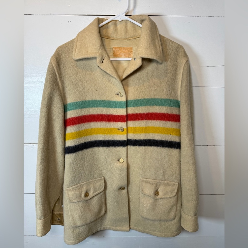 Vintage Hudson’s Bay Point Blanket Jacket – “Free Leonard Peltier” – Wool Coat